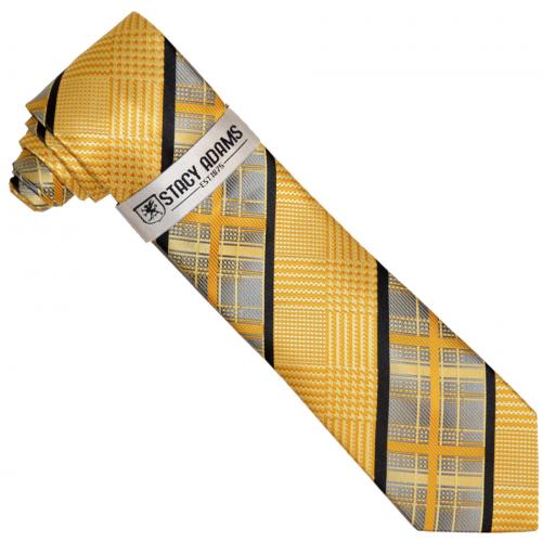Stacy Adams Mustard / Grey / Gold Multi Pattern Silk Necktie / Hanky Set SA215